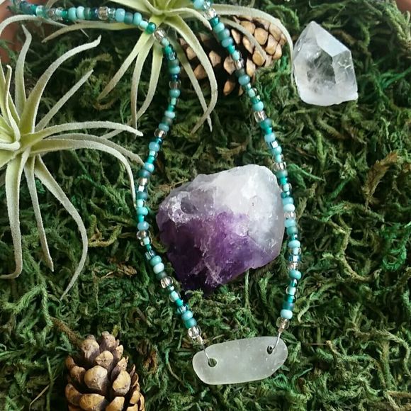 Beach Glass Necklace, Sea glass, Handcrafted by Rust Belt Raised, Turquoise - Picture 8 of 16